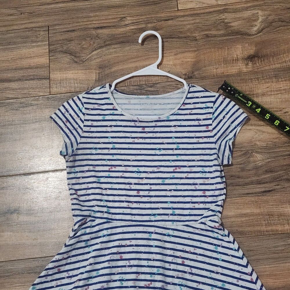 Place Girls Skater Dress XL 14 White Blue Striped Paint Splatter Casual Dress - Picture 8 of 8